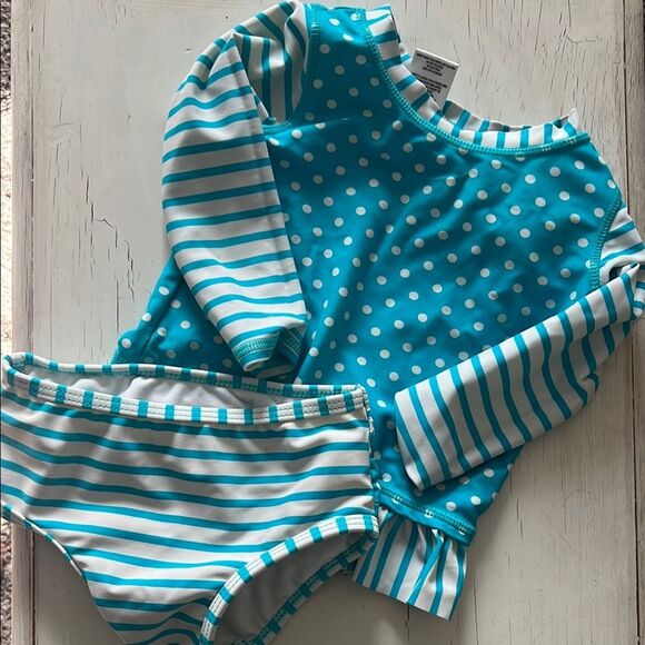 Ruffle Butts Polka Dot‎ Swim Set Blue White Rash Guard 12–18M - Picture 1 of 3
